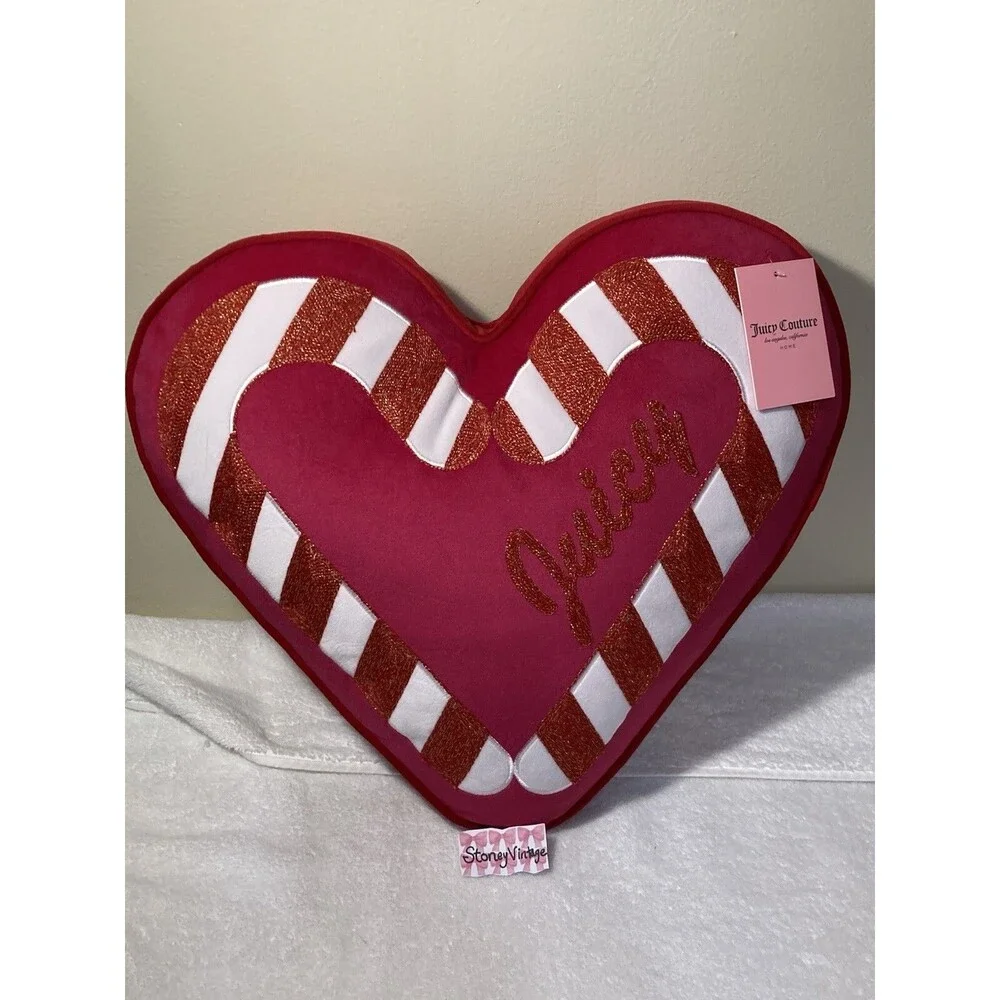 Juicy Couture Decorative Pillow Pink Heart 20” X 18” Candy Cane Valentines Xmas